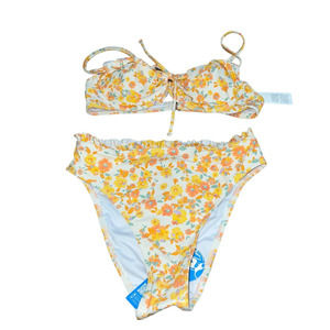 Cupshe Small Yellow Floral High Waisted Swim Suit Small